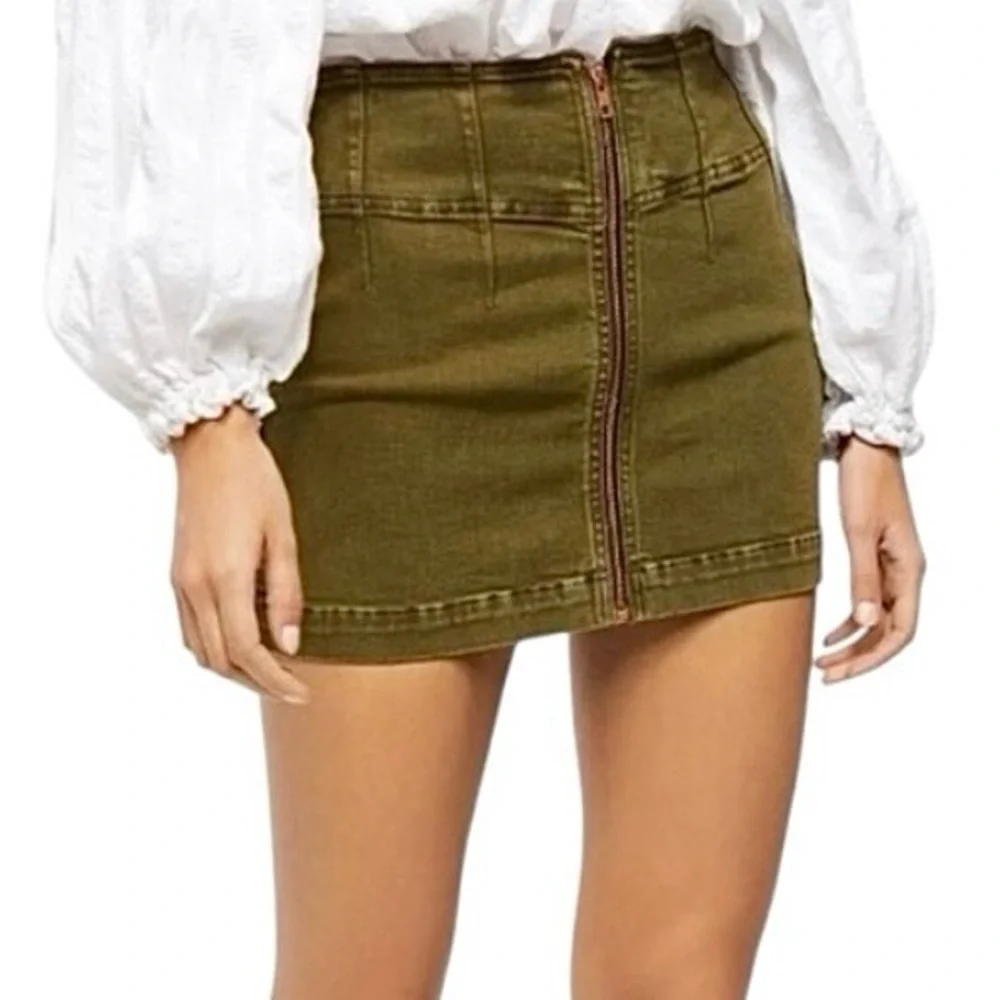 We the Free Mini Skirt Virgo Zip-Front Cadet Green Denim Women’s Size 29 - Picture 1 of 8